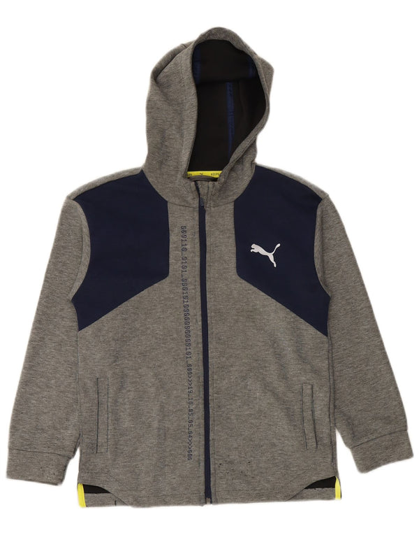 Felpa con cappuccio e zip grafica PUMA per ragazzi 9-10 anni in poliestere color block grigio