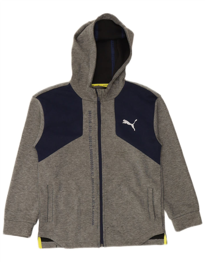 Felpa con cappuccio e zip grafica PUMA per ragazzi 9-10 anni in poliestere color block grigio