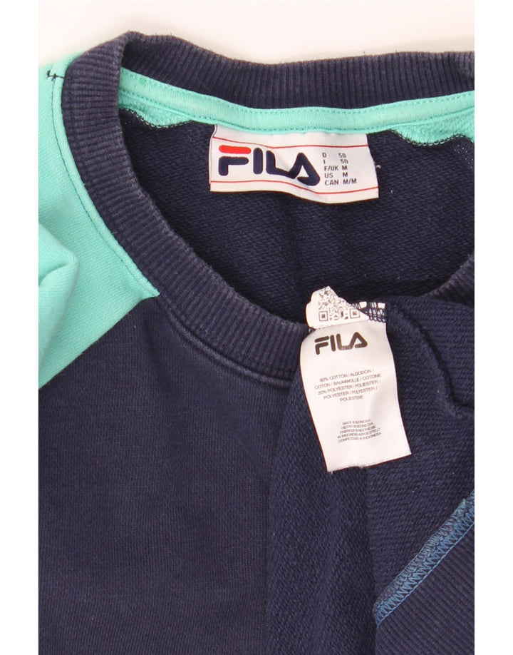 FILA Mens Sweatshirt Jumper Medium Navy Blue Colourblock Cotton Vintage Fila and Second-Hand Fila from Messina Hembry 