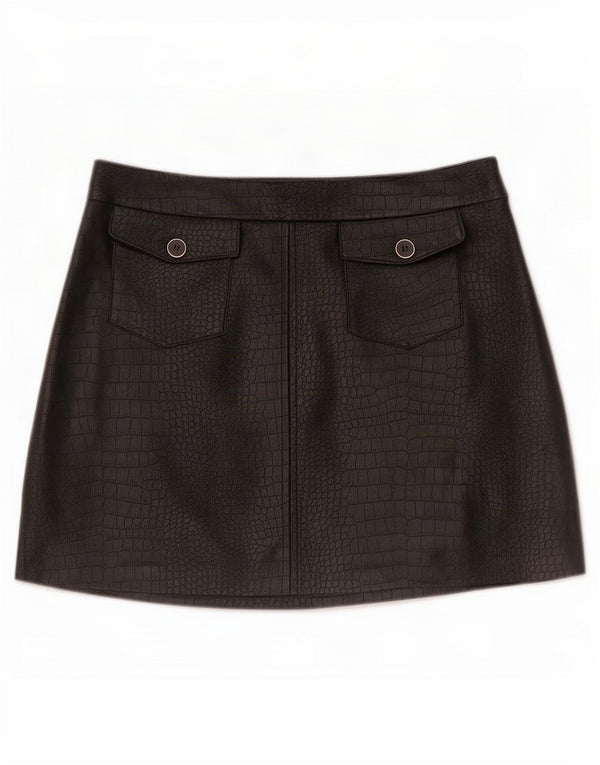 Minigonna Zara da donna in ecopelle media W28 nera con stampa animalier