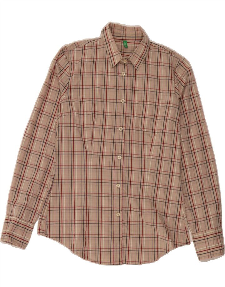 BENETTON Womens Shirt UK 14 Medium Beige Check Cotton Vintage Benetton and Second-Hand Benetton from Messina Hembry 