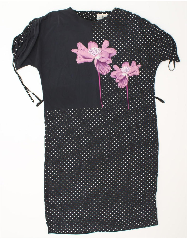 VINTAGE Womens Shift Dress UK 18 XL Black Floral Polyester Vintage Vintage and Second-Hand Vintage from Messina Hembry 