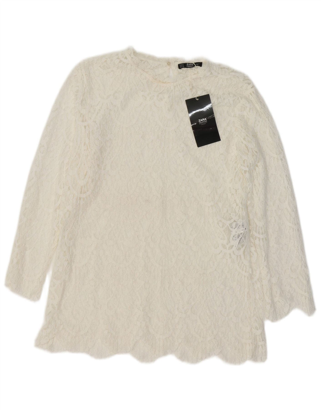 ZARA Camicetta da Donna Top UK 12 Cotone Bianco Medio
