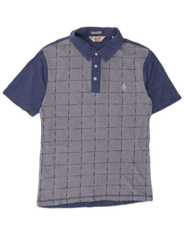 Polo da uomo Penguin Heritage slim fit in cotone a quadri blu medio