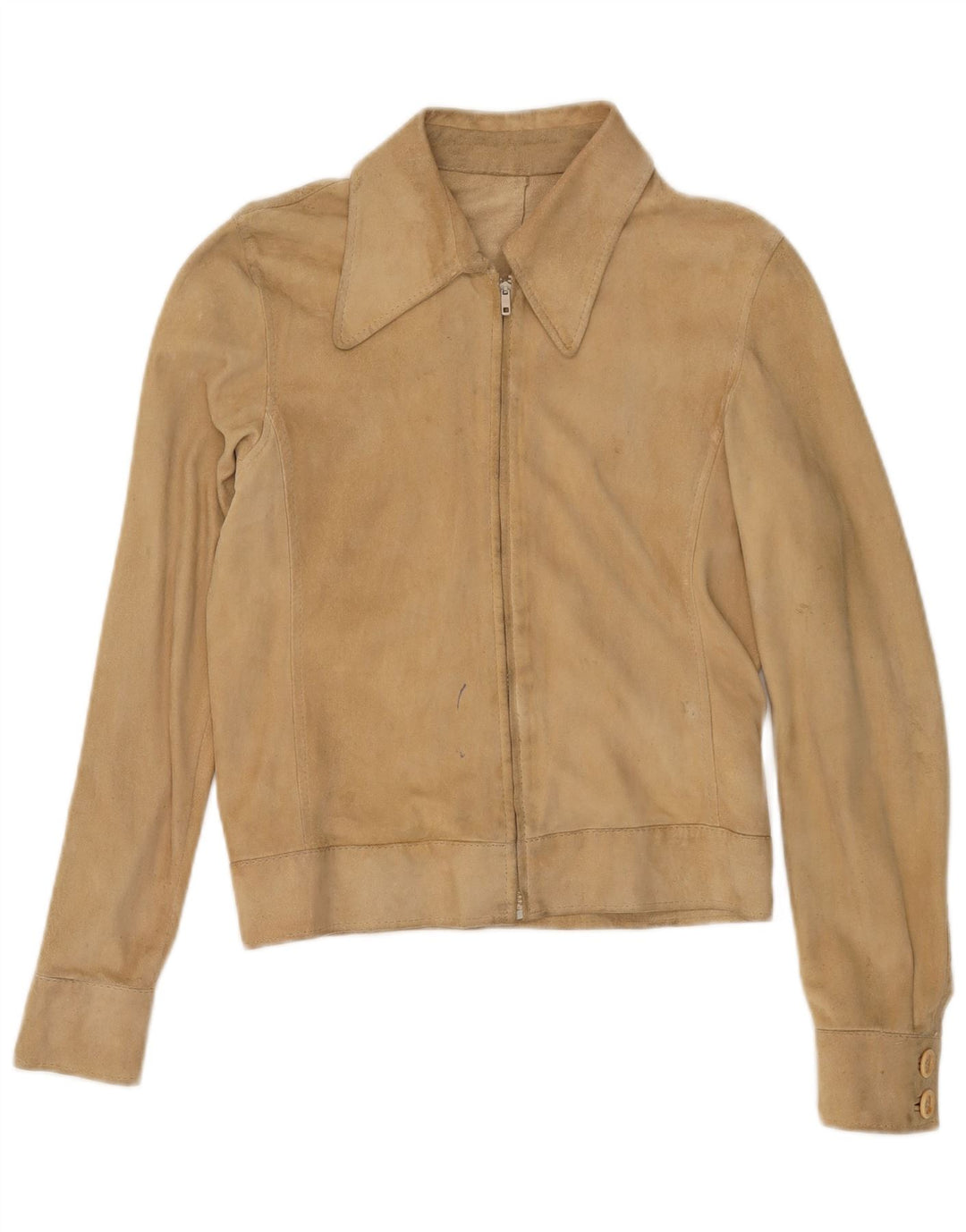 Giacca vintage da donna in pelle scamosciata IT 44 Beige medio