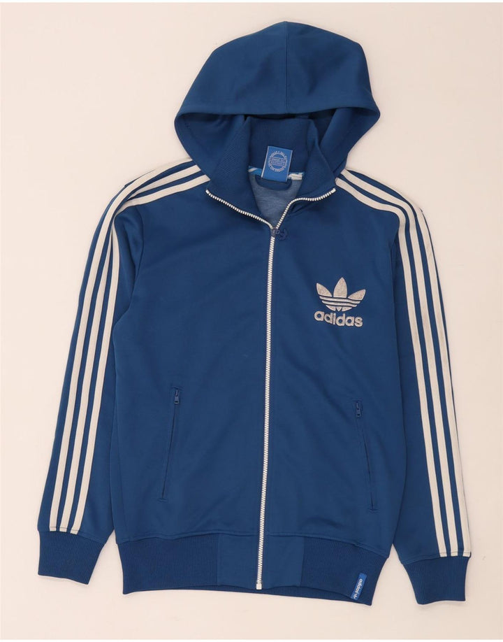 Maglione con cappuccio e zip da uomo Adidas piccolo in poliestere blu
