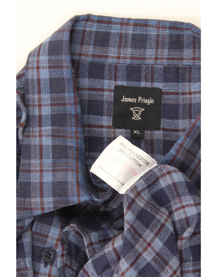 Camicia in flanella da uomo James Pringle XL Poliestere a quadri blu navy