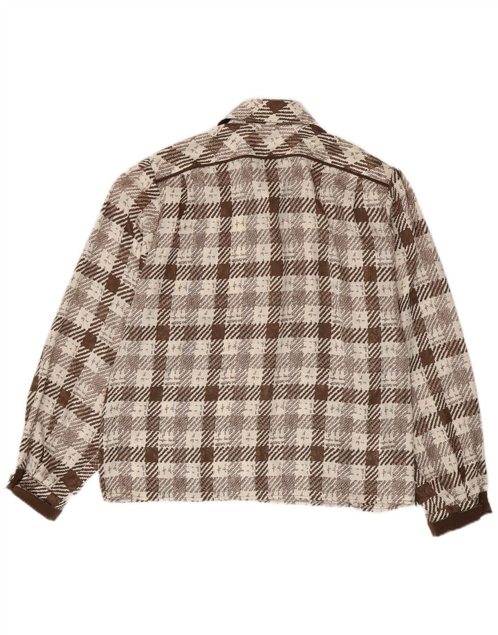 Camicia vintage da donna vestibilità regolare UK 16 grande marrone pied de poule retrò