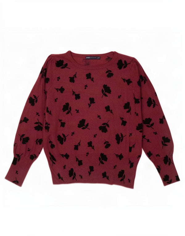 Maglione maglione con scollo a barca da donna Marks & Spencer UK 16 grande rosso floreale