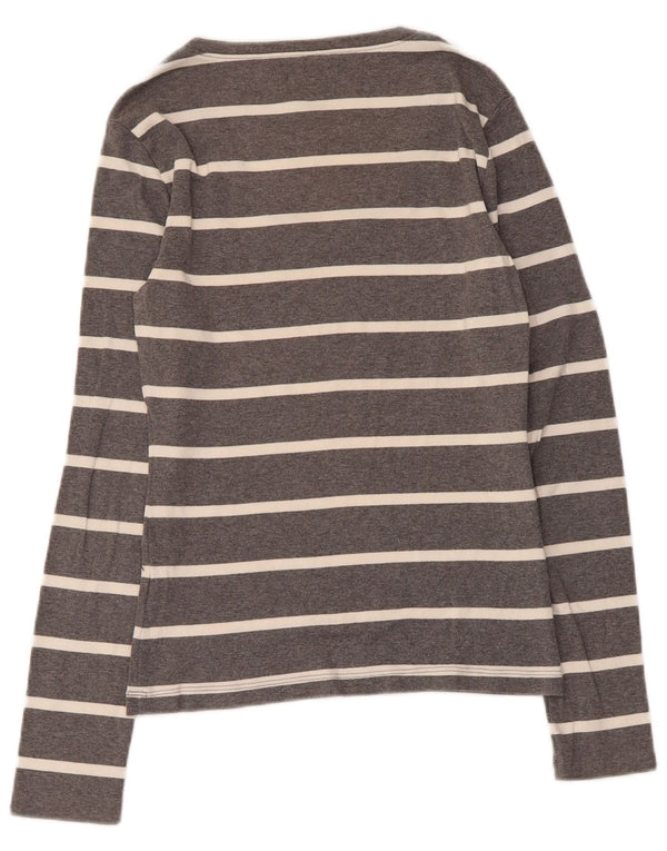 Tommy Hilfiger Donna Top Manica Lunga UK 8 Piccolo Cotone a Righe Grigie
