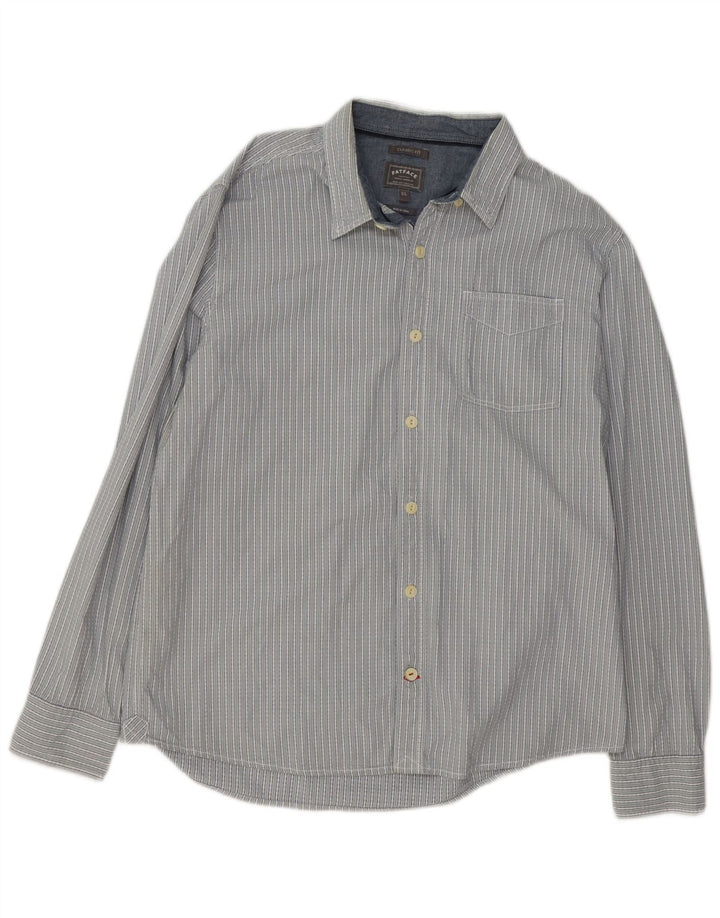 FAT FACE Camicia da uomo classica vestibilità XL in cotone gessato grigio