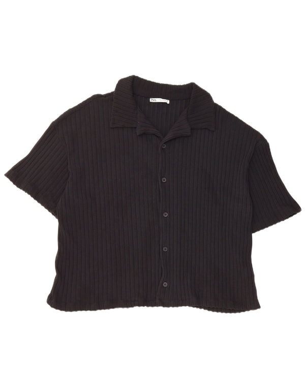 Camicia Zara da uomo a maniche corte in cotone nero medio