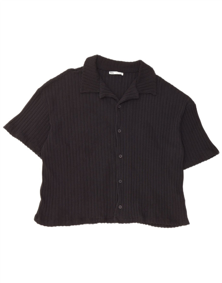Camicia Zara da uomo a maniche corte in cotone nero medio