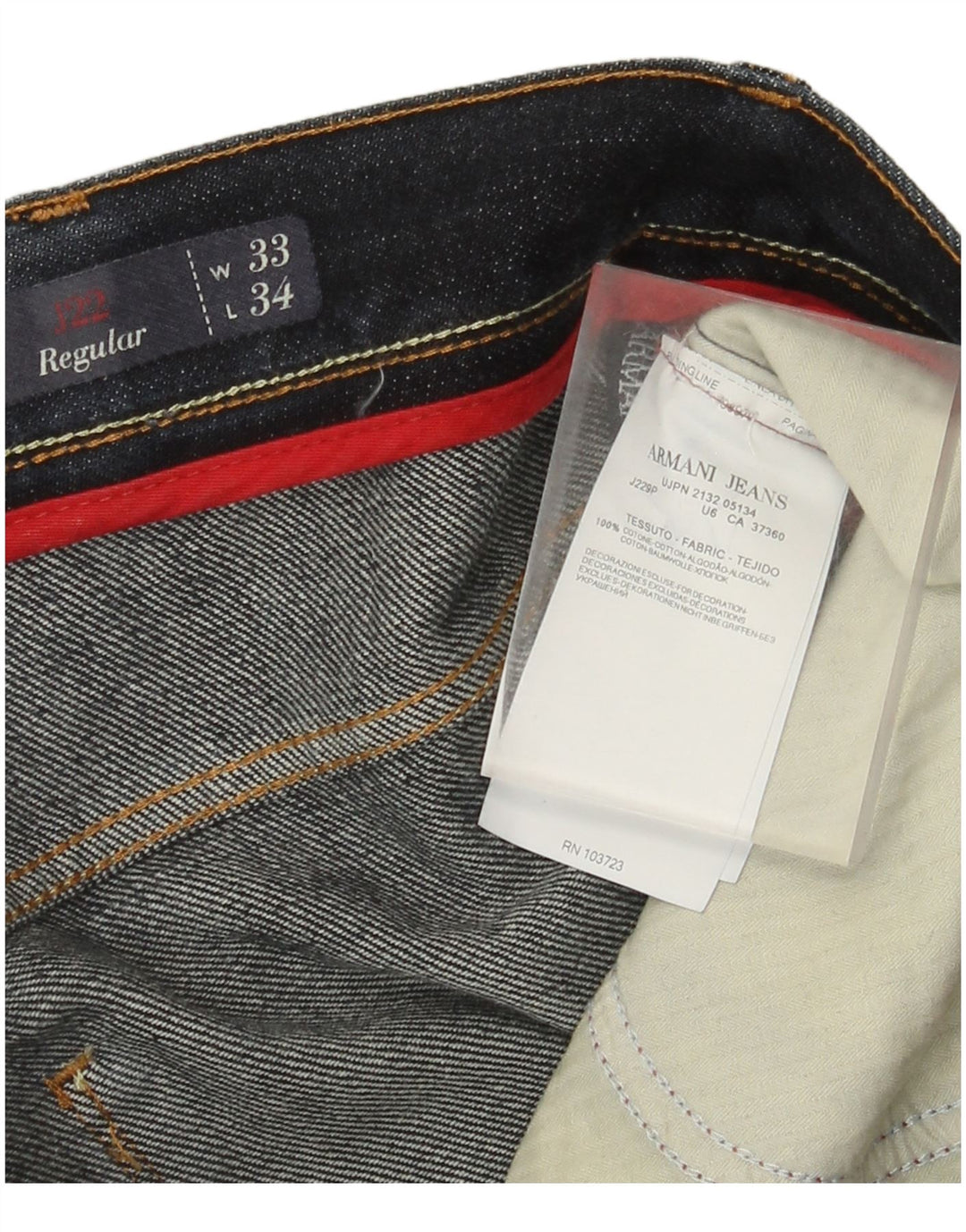 Armani Jeans Jeans dritti regolari da uomo W33 L31 in cotone blu navy