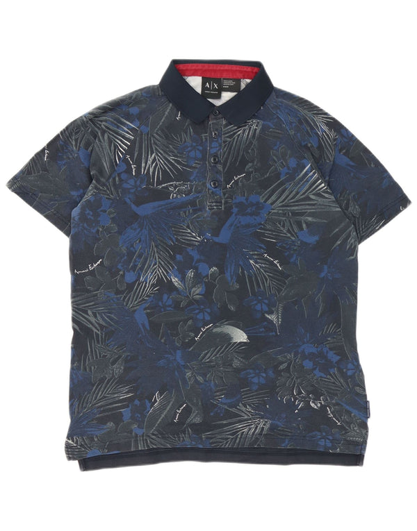 Polo da uomo Armani Exchange in cotone floreale blu medio