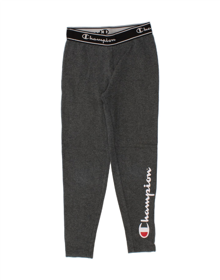 CHAMPION Girls Graphic Leggings 9-10 Years Grey Cotton Vintage Champion and Second-Hand Champion from Messina Hembry 