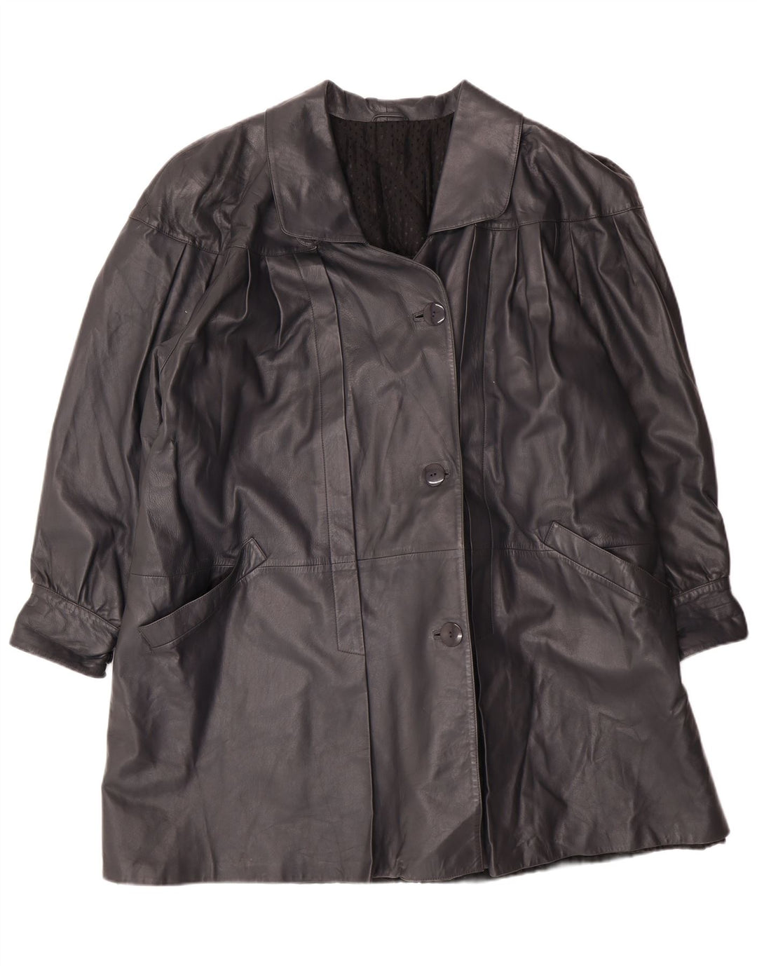 Cappotto oversize in pelle vintage da donna IT 44 classico in pelle nera media