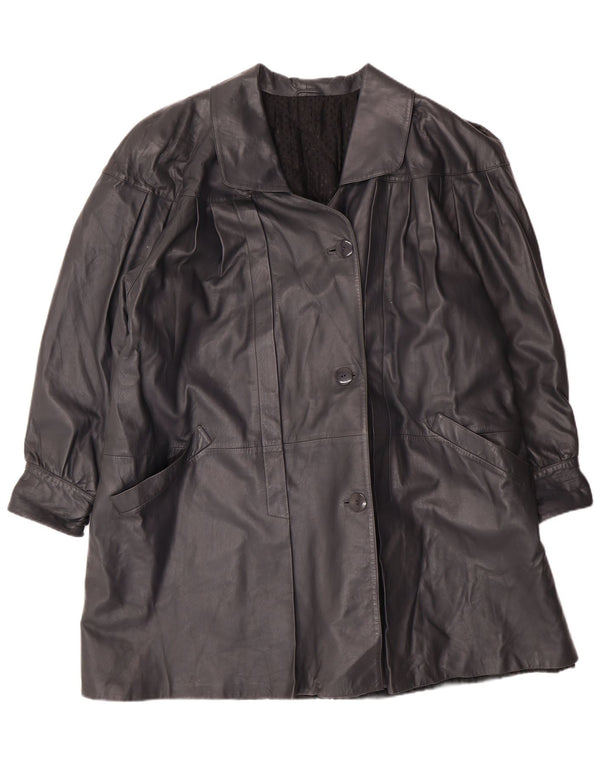 Cappotto oversize in pelle vintage da donna IT 44 classico in pelle nera media