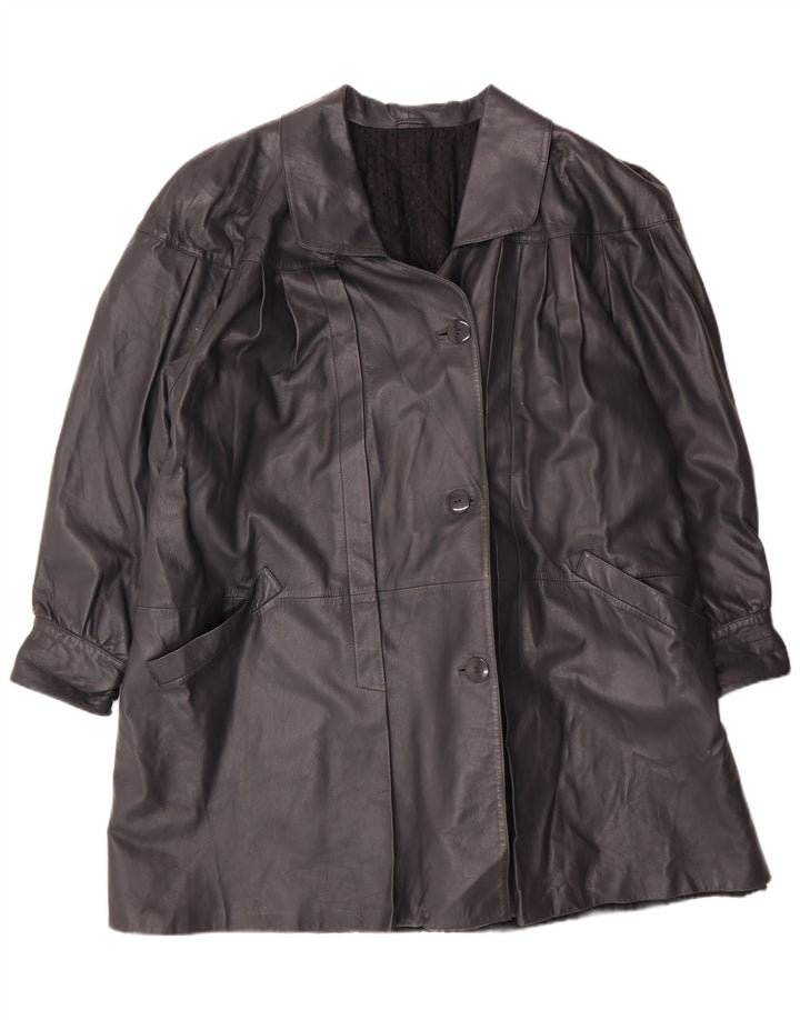 Cappotto oversize in pelle vintage da donna IT 44 classico in pelle nera media