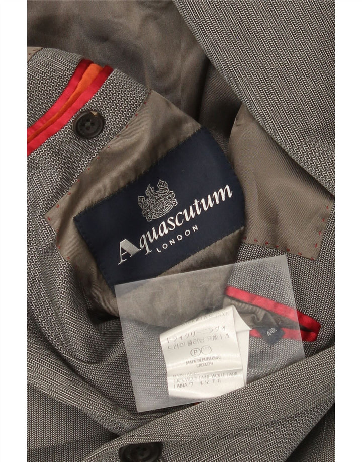 Giacca blazer da uomo a 1 bottone Aquascutum UK 44 2XL Lana a spina di pesce grigia
