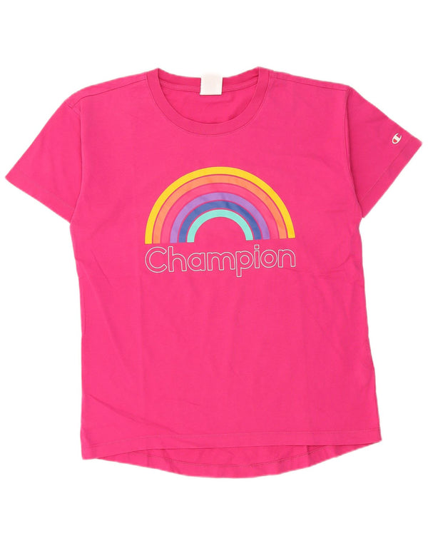 T-shirt grafica da donna Champion Top UK 10 piccola in cotone rosa