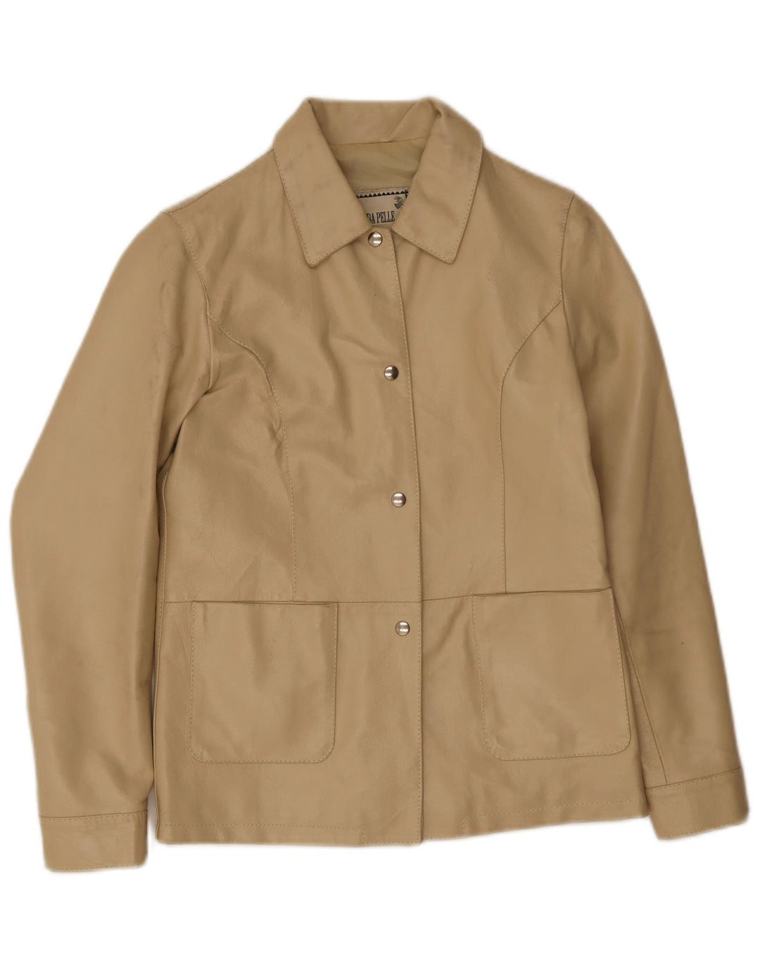 Giacca in pelle vintage da donna in pelle beige medio