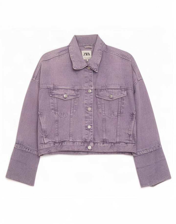 Giacca di jeans oversize da donna Zara UK 14 cotone viola medio