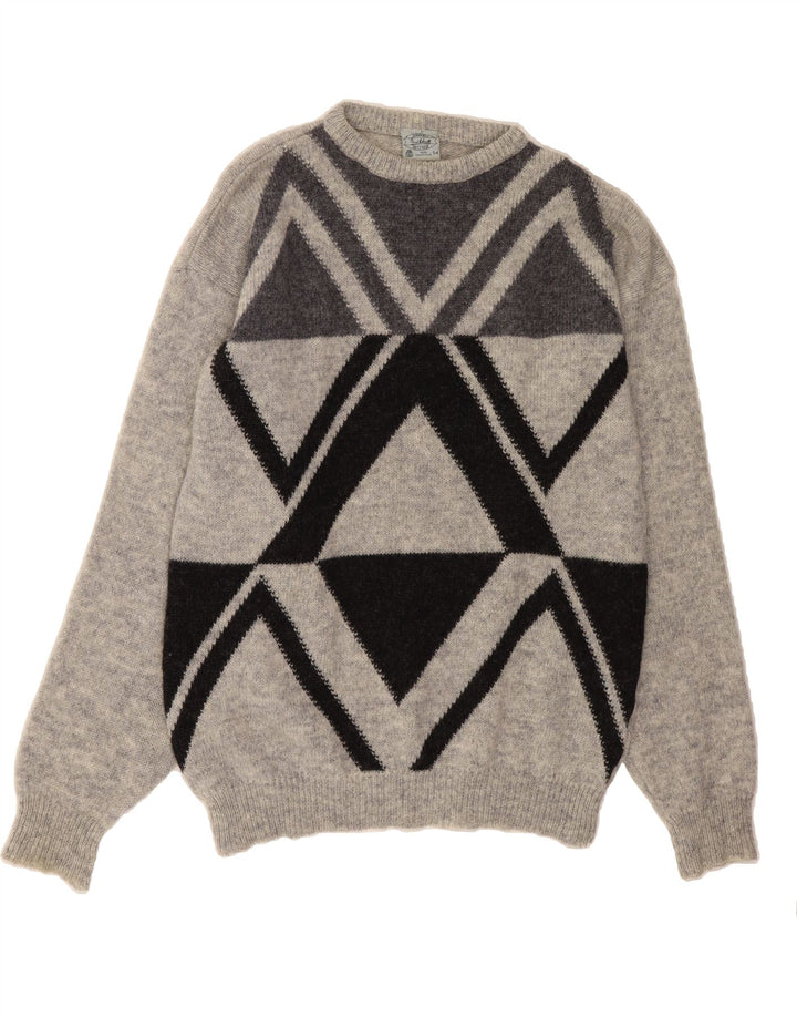 VINTAGE Mens Crew Neck Jumper Sweater IT 54 XL Grey Geometric Vintage Vintage and Second-Hand Vintage from Messina Hembry 