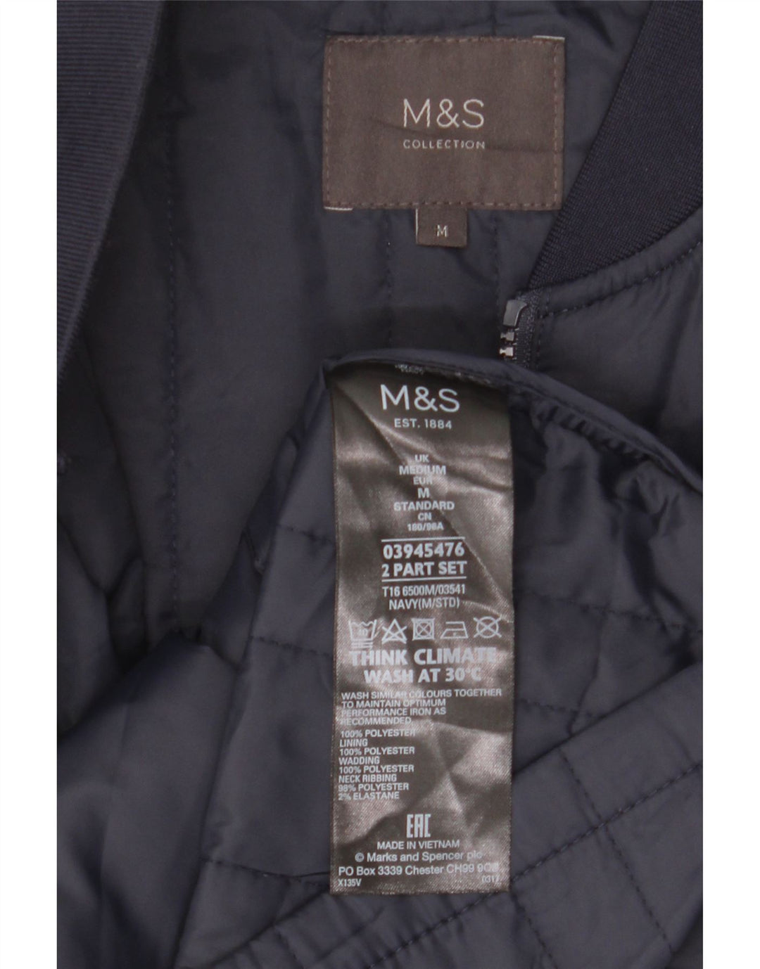 Gilet foderato da uomo Marks & Spencer UK 38 medio blu navy poliestere
