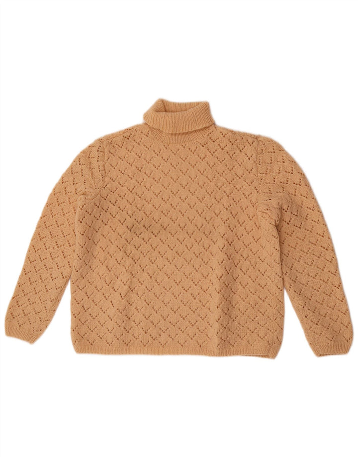 Maglione maglione vintage da donna con collo alto UK 14 Beige medio