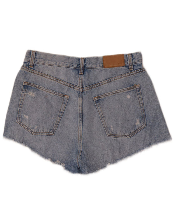 Pantaloncini di jeans a vita alta invecchiati da donna Zara EU 38 piccoli W28 cotone blu