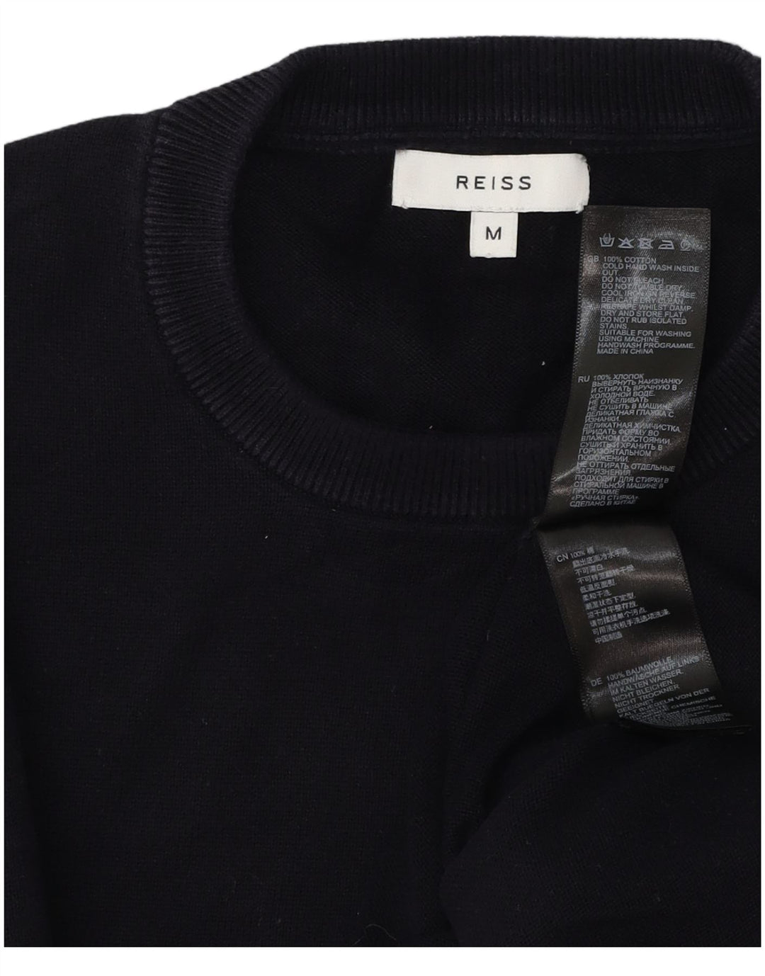 Maglione maglione girocollo da uomo Reiss in cotone blu navy medio