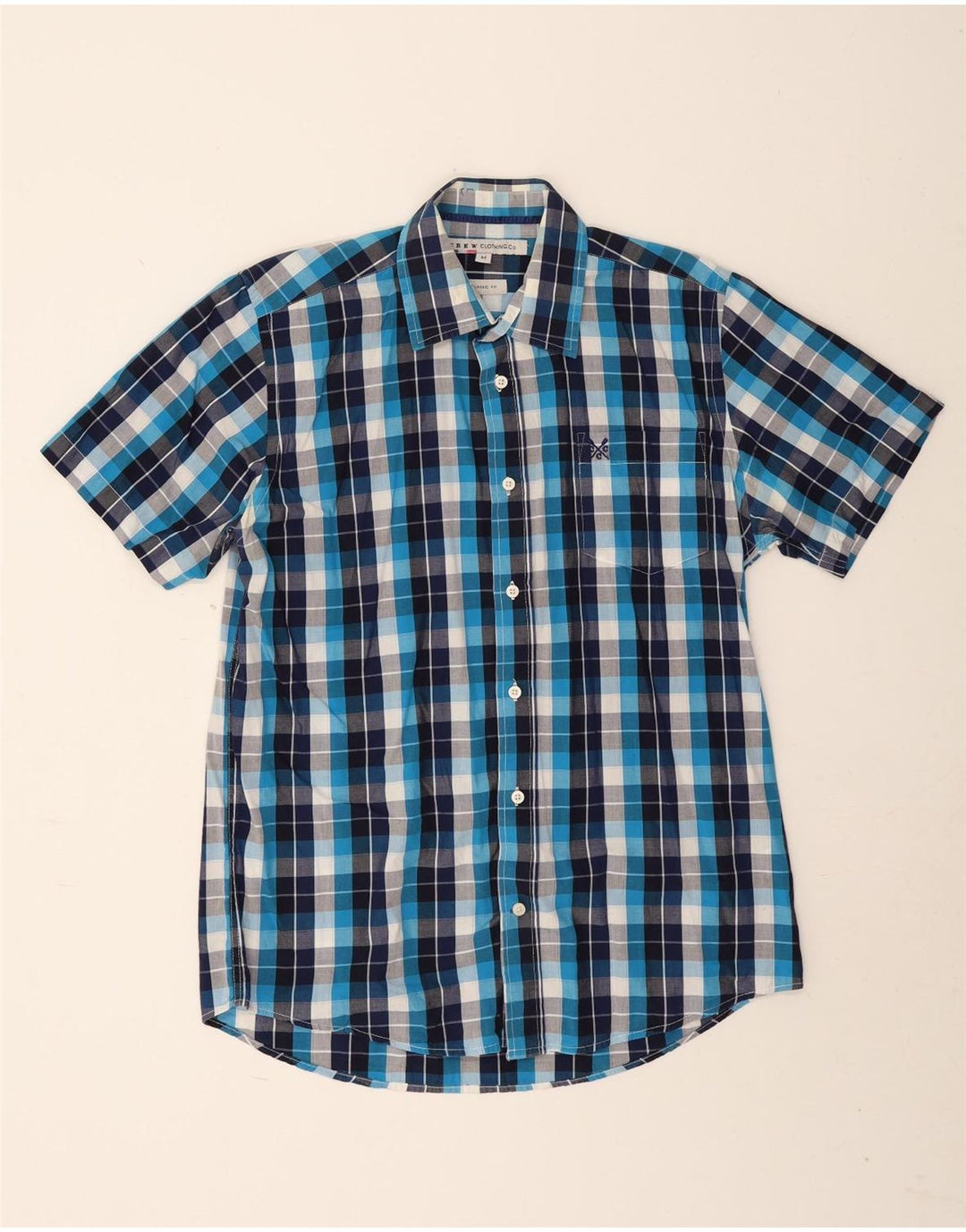 Crew Clothing Camicia da uomo a maniche corte dal taglio classico, motivo a quadri blu navy medio