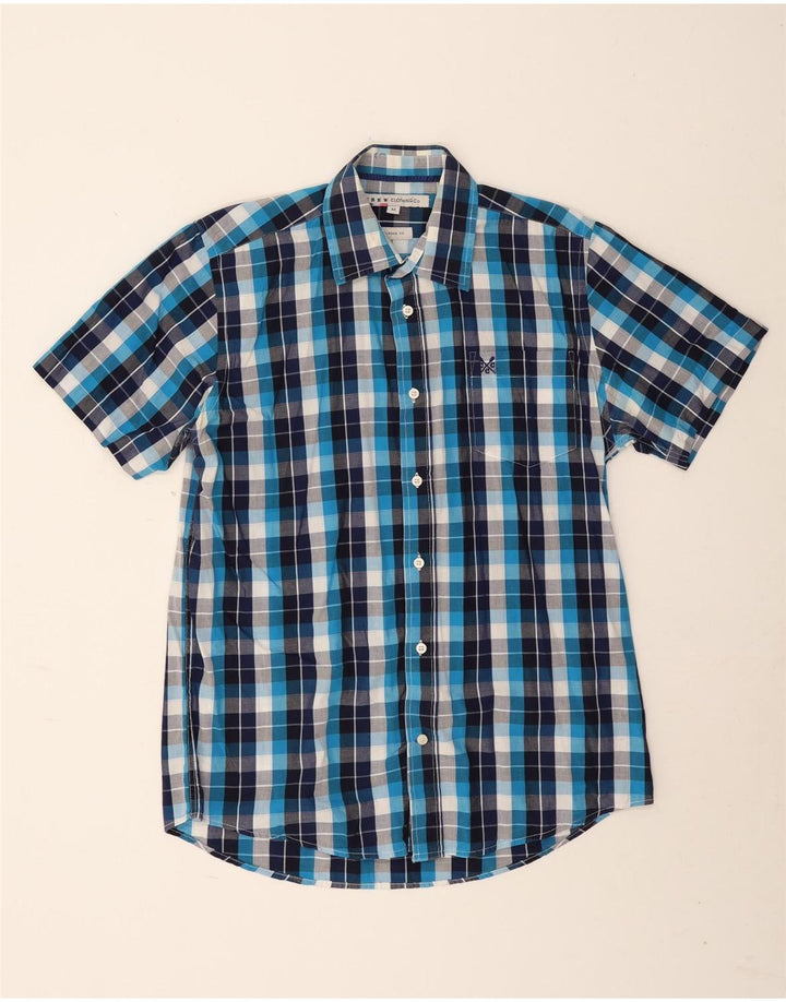 Crew Clothing Camicia da uomo a maniche corte dal taglio classico, motivo a quadri blu navy medio