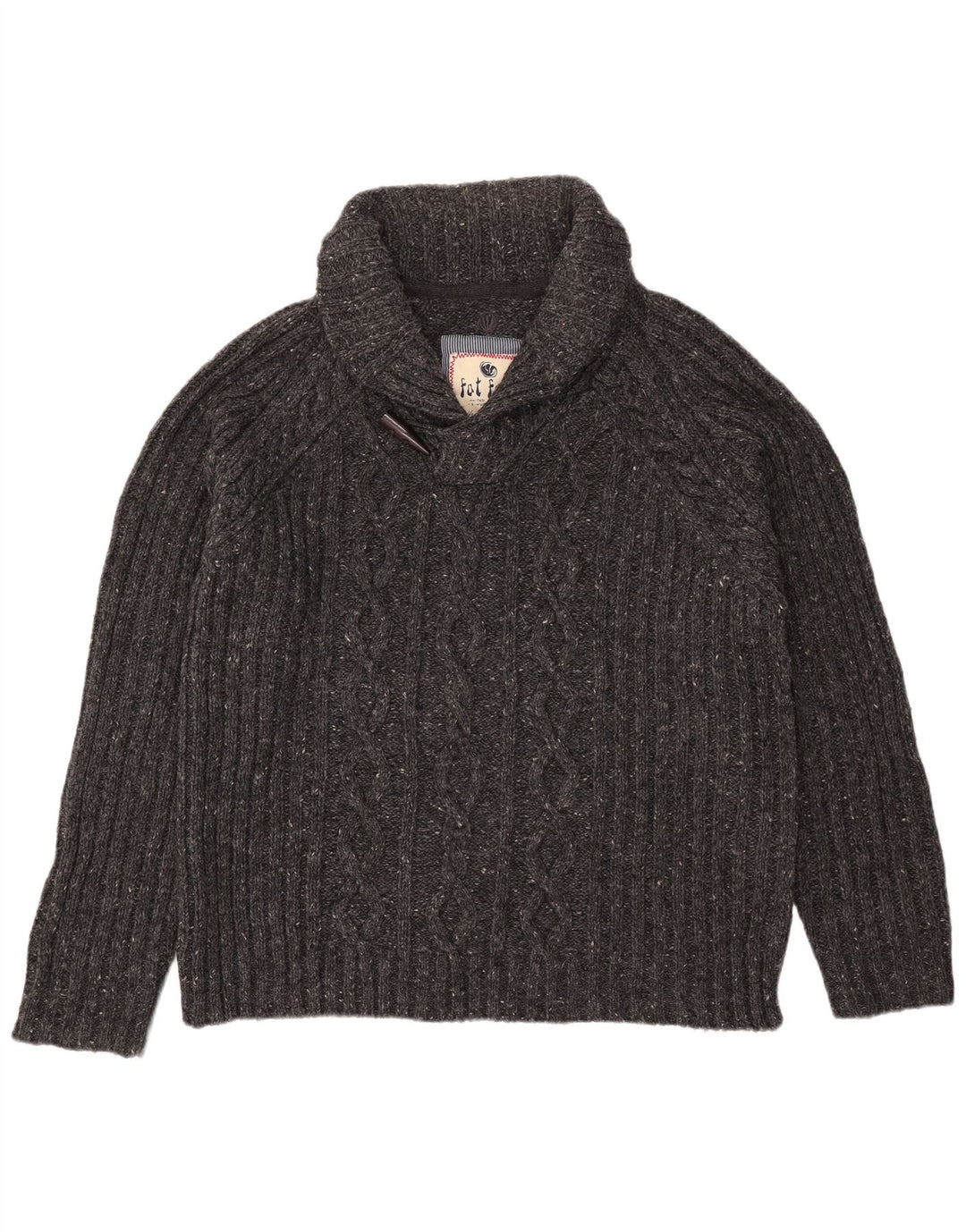 Maglione da uomo con collo a scialle Fat Face XL in lana screziata grigia