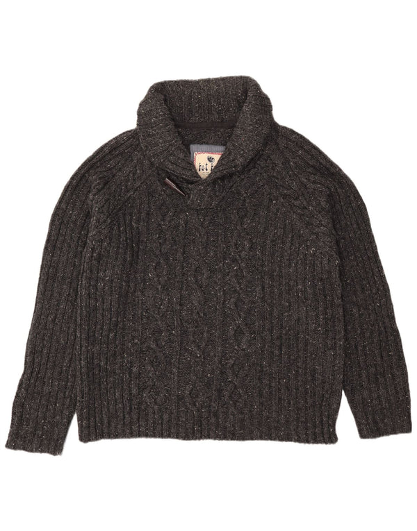 Maglione da uomo con collo a scialle Fat Face XL in lana screziata grigia