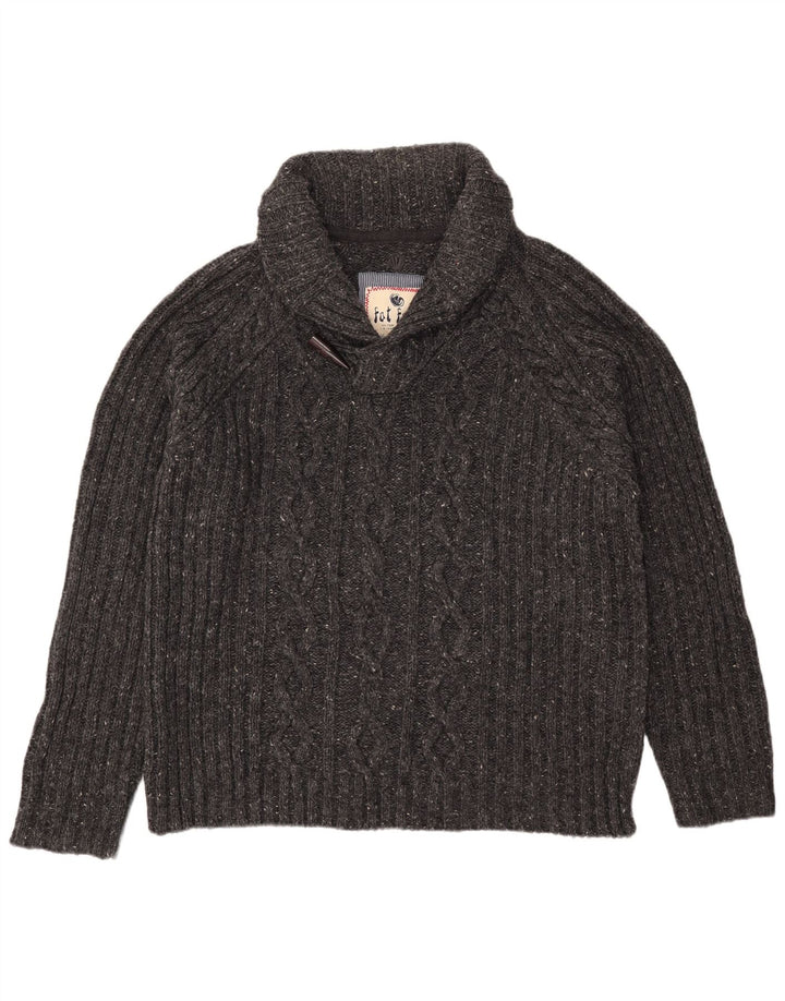 Maglione da uomo con collo a scialle Fat Face XL in lana screziata grigia