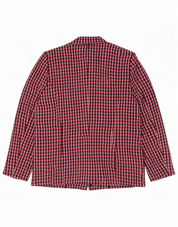 Giacca blazer da donna a 1 bottone Sisley UK 14 grande cotone pied de poule rosso