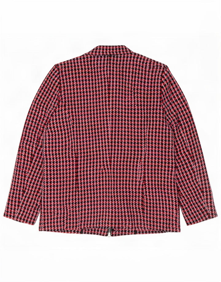 Giacca blazer da donna a 1 bottone Sisley UK 14 grande cotone pied de poule rosso