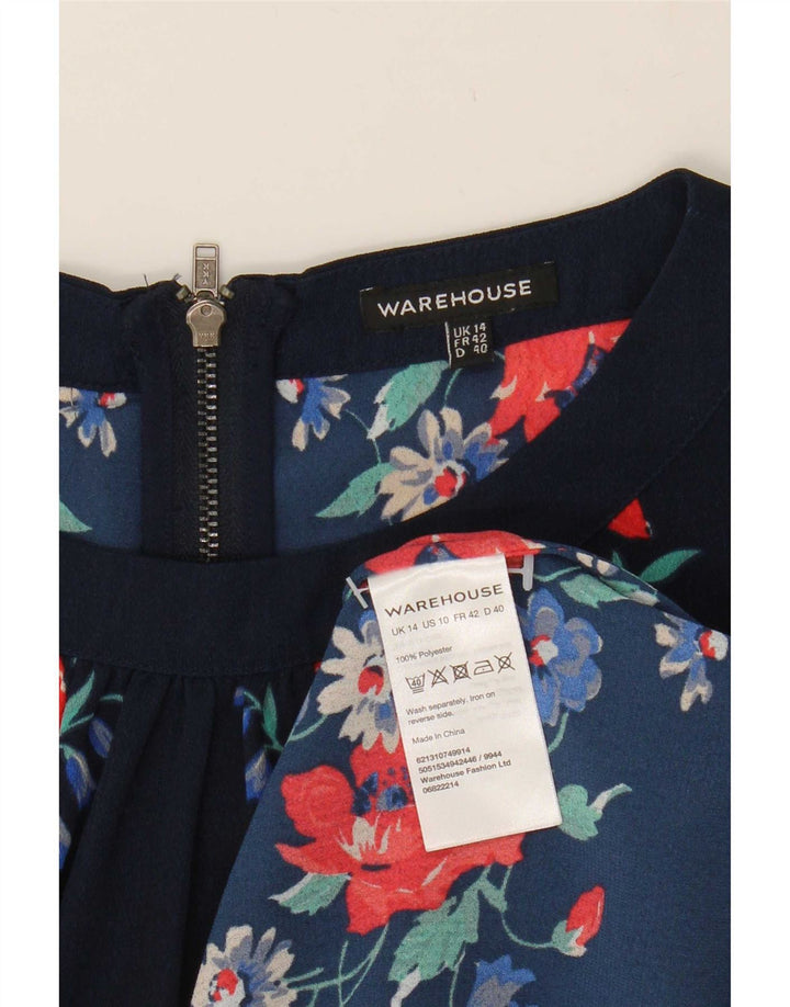 Warehouse Abito a trapezio da donna UK 14 Grande poliestere floreale blu navy