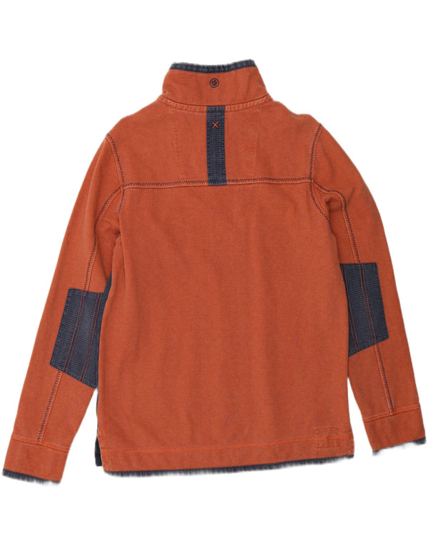 FAT FACE Felpa da uomo con collo con zip, maglione piccolo, colore arancione, in cotone color block