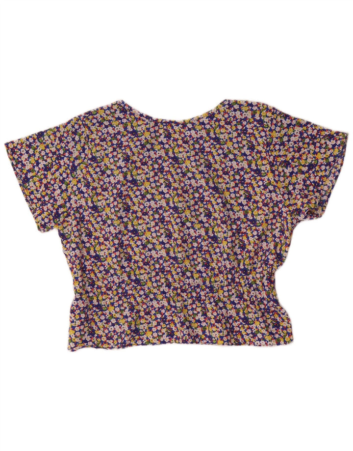 Top camicetta da donna vintage UK 14 grande floreale multicolore