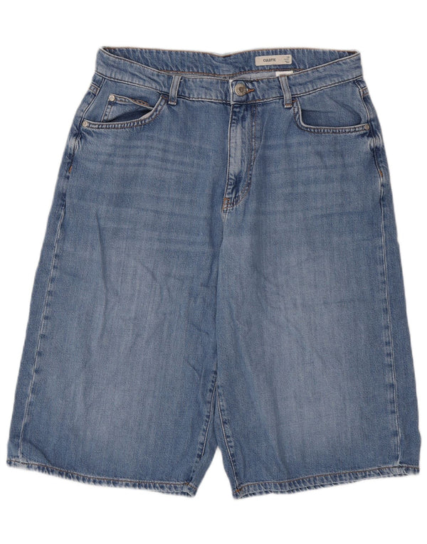 Pantaloncini di jeans Bermuda Culotte da donna Marks & Spencer UK 16 Large W34 Blu