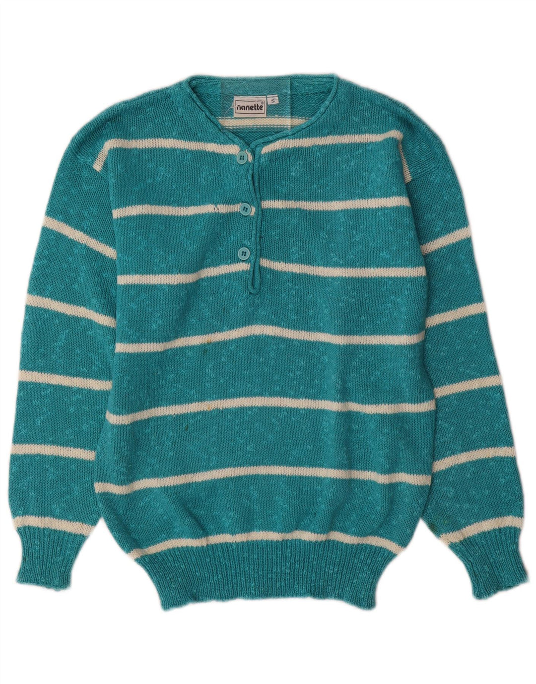Maglione da donna Nanette con collo a bottoni, UK 10, piccolo, a righe turchesi