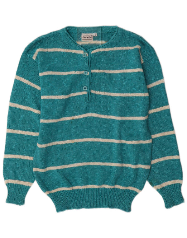 Maglione da donna Nanette con collo a bottoni, UK 10, piccolo, a righe turchesi