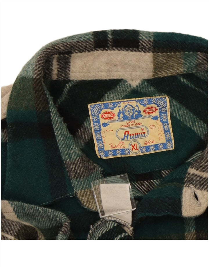 Camicia overshirt da uomo vintage XL in lana a quadri verdi