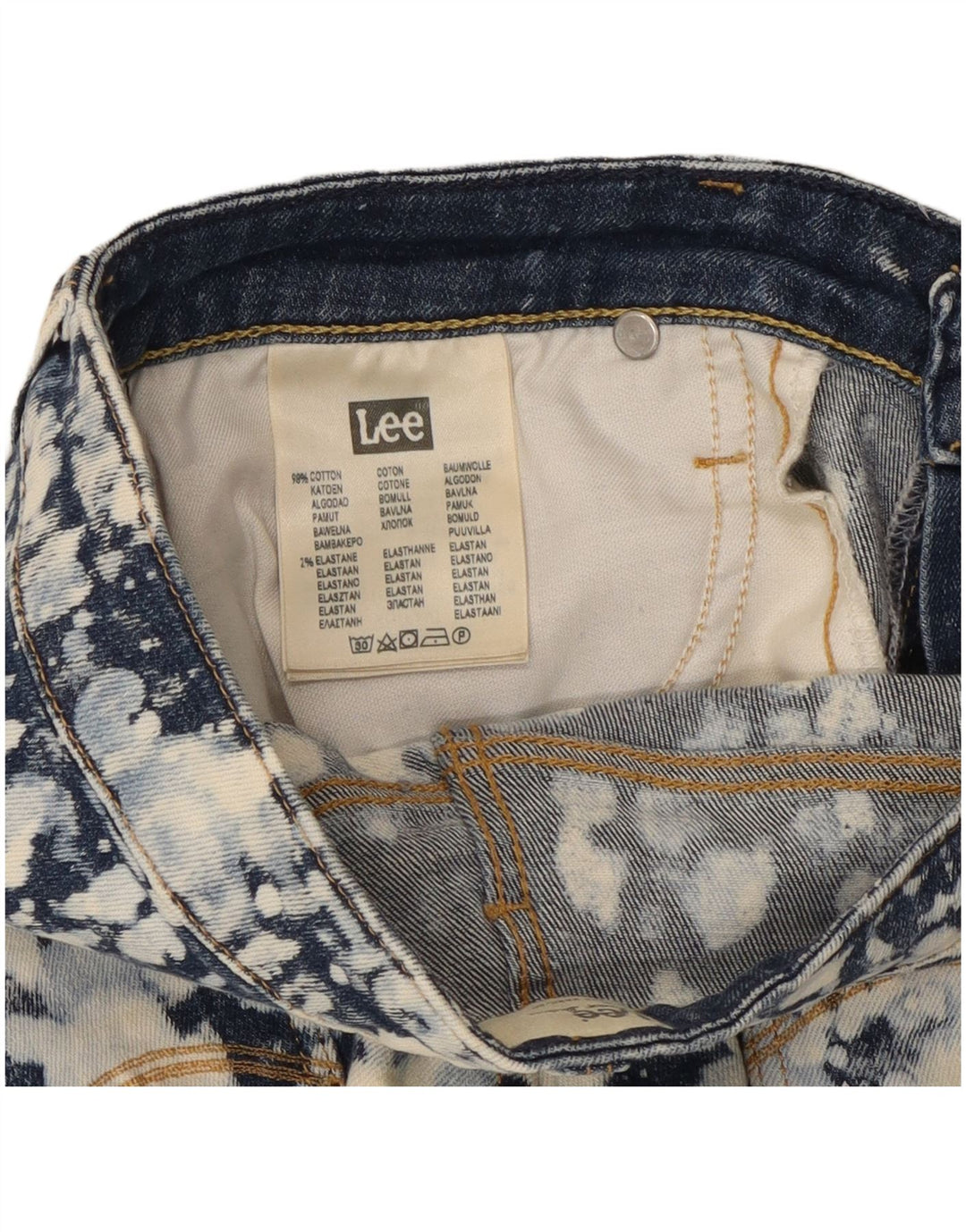 Pantaloni caldi denim da donna Lee W28 cotone tie dye medio blu navy