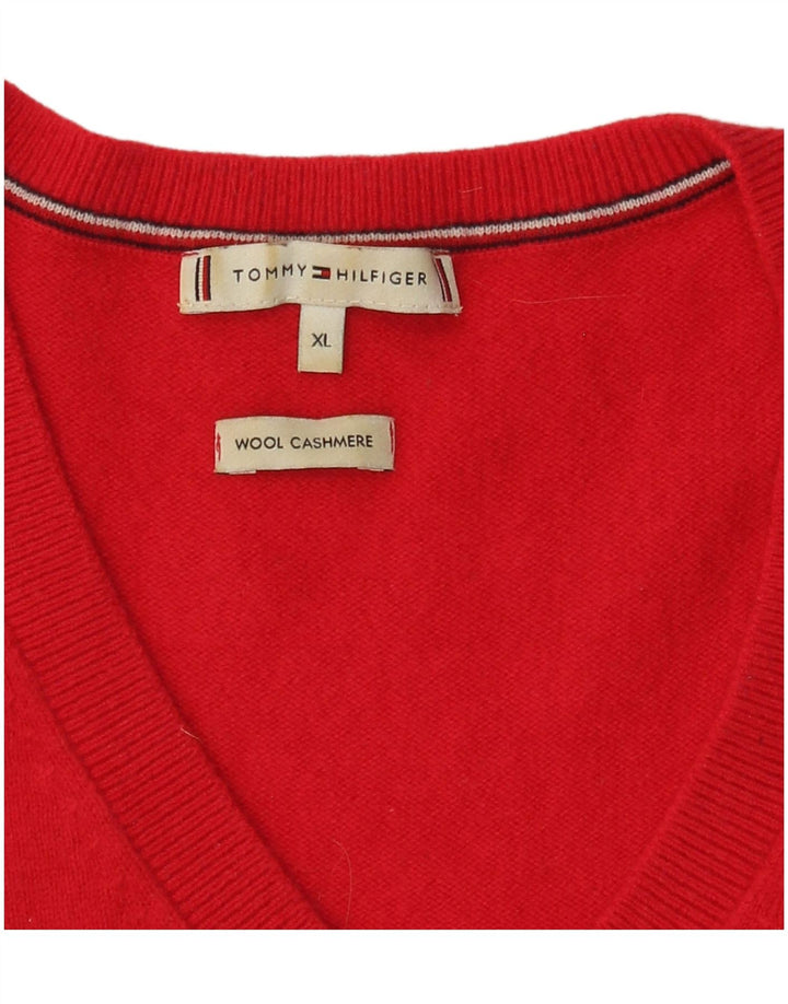 TOMMY HILFIGER Maglione da donna con scollo a V UK 18 XL Lana rossa