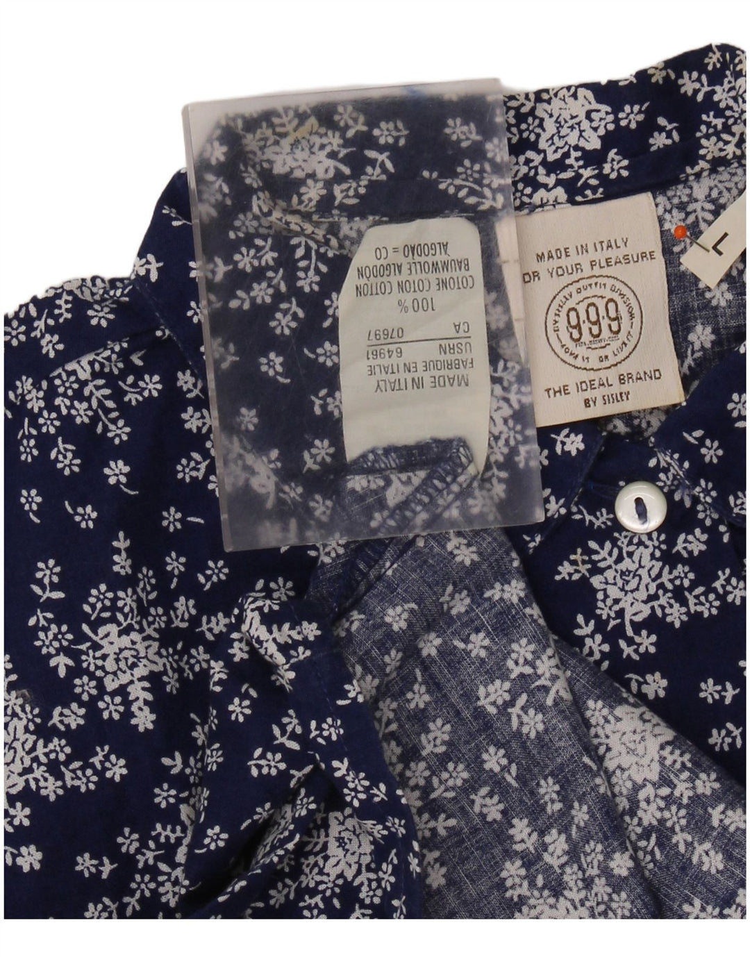 Camicetta da donna a maniche corte SISLEY corta UK 14 grande blu navy floreale