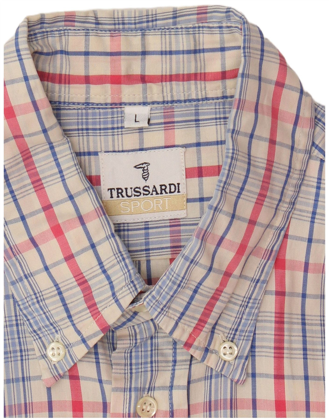 TRUSSARDI Mens Short Sleeve Shirt Large Multicoloured Check